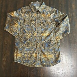 Kids Paisley Patterned Shirt - Blue and Gold